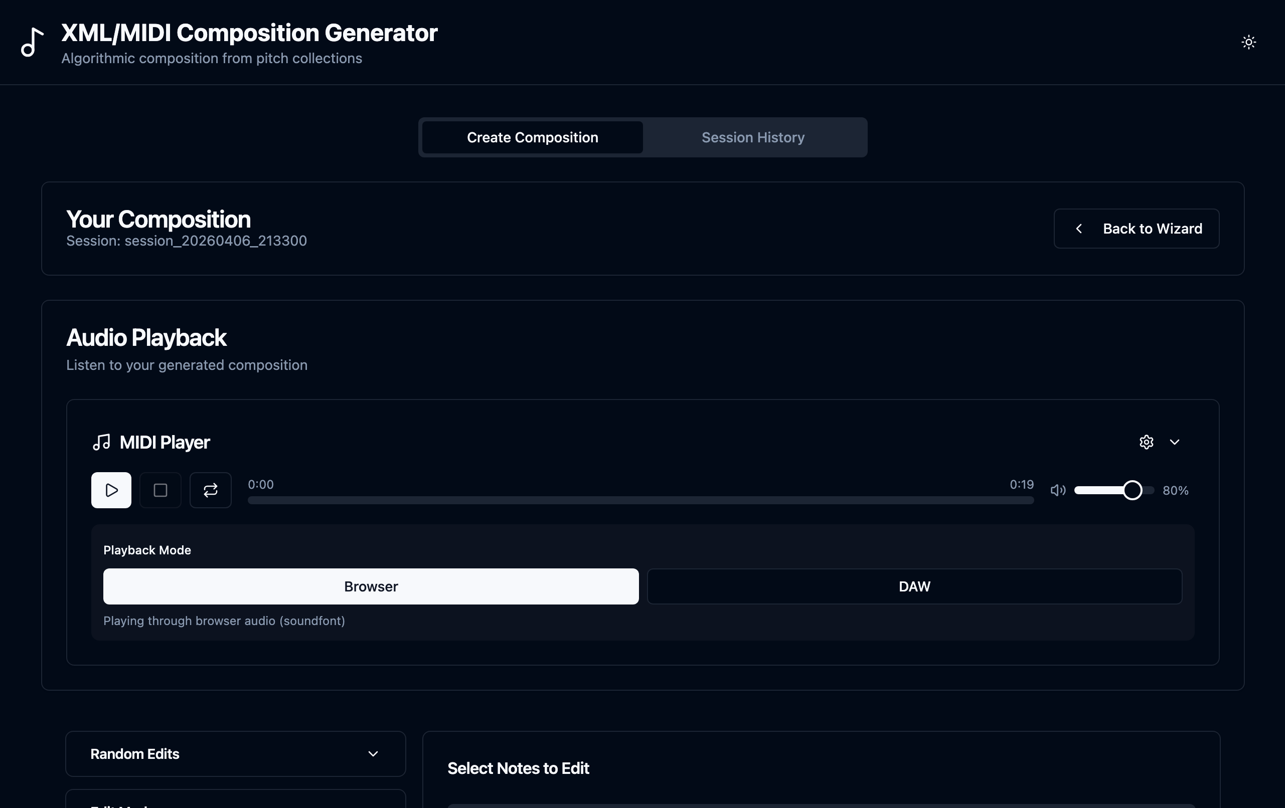 XML/MIDI Composition Generator screenshot
